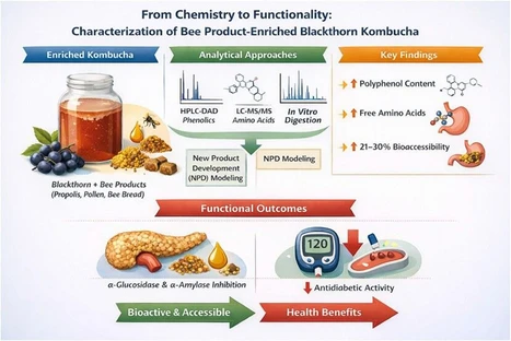 From Chemistry to Functionality: HPLC–DAD/LC–MS/MS Characterization of Bee Product-Enriched Prunus spinosa L. Kombucha with In Vitro Antidiabetic Activity and Bioaccessibility
