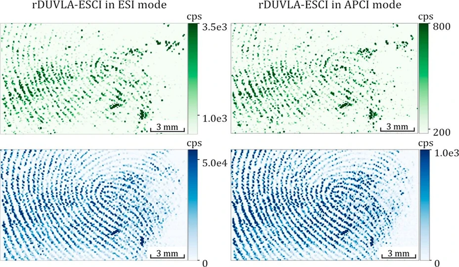 Anal. Chem. 2025, 97, 4, 2062–2069 - Figure 6. Molecular MSI of butylone and naphyrone adhered to a latent fingerprint collected from the male and female donors. rDUVLAESCI–MSI 2D images for butylone (top) and naphyrone (bottom).