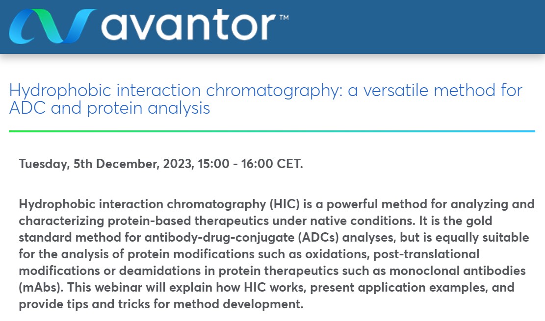 VWR - Avantor: Hydrophobic interaction chromatography: a versatile method for ADC and protein analysis