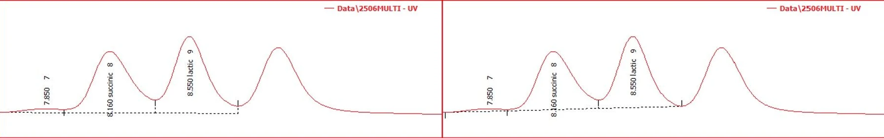DataApex: Integration Algorithms in Clarity: Figure 15. Difference between Peak Hide (left) and Baseline Lock (right).