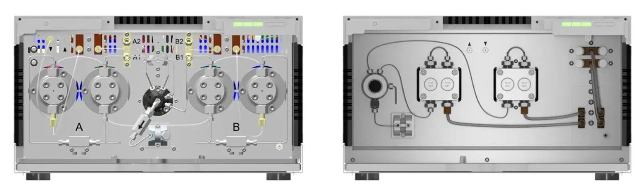 KNAUER: Fig. 1–2  HPG pumps of HTQC system, left: P 8.1L (max. pressure 1240 bar), right: P 6.1L (max. pressure 1000 bar)