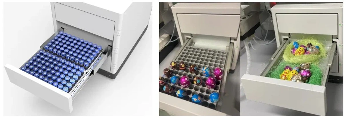 KNAUER: Fig. 2: Left: tray with standard samples, middle: tray with specialized samples, right: very special samples
