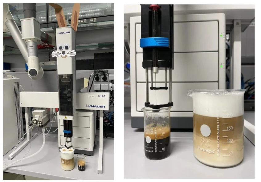 KNAUER: Fig. 4: Left: injection of diluted caffeine sample for quantification, right: injection of concentrated sample for carryover assessment