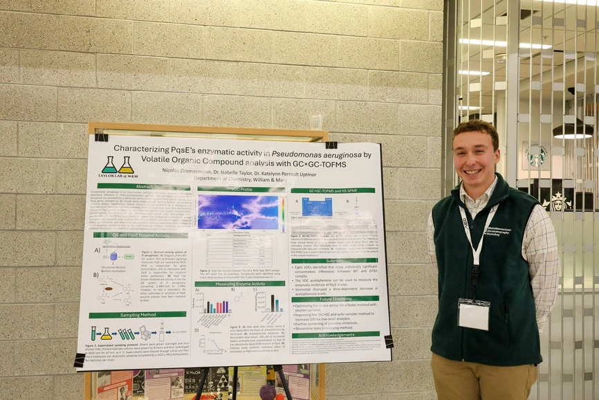 MDCW: 17th MDCW 2026 (Day 2): P-12 Characterizing PQSE's enzymatic activity in Pseudomonas aeruginosa by volatile organic compound analysis with GC×GC-TOFMS (Nicolas Zimmerman, William & Mary)