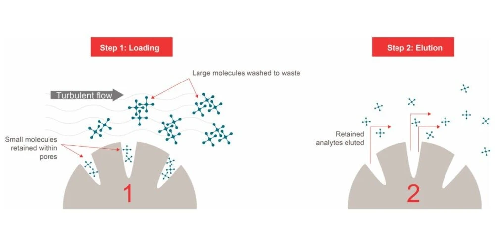 Thermo Fisher Scientific: Figure 1. Illustration showing how turbulent flow chromatography works.