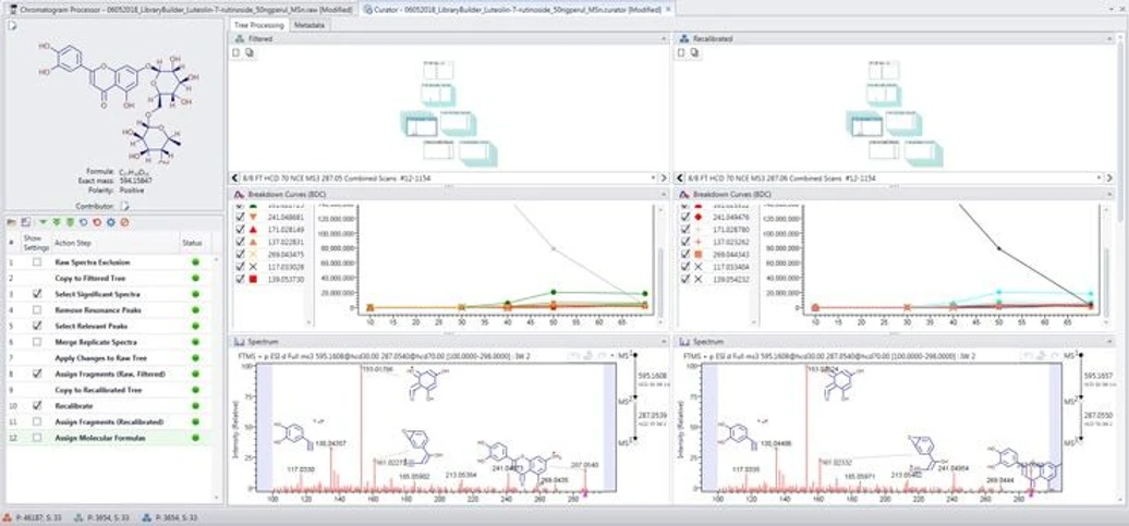 Thermo Scientific™ Mass Frontier™ Spectral Interpretation Software: The new curator module automates spectral tree curation, fragment annotation and mass recalibration for your proprietary compounds to build a high quality curated local MSn library.