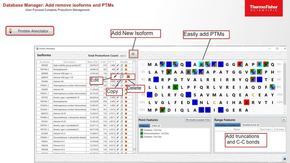 Thermo Scientific™ ProSightPD Software: Database Manager: Add remove isoforms and PTMs.