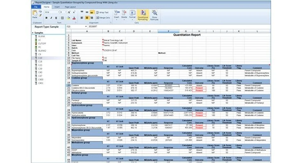 Thermo Scientific™ TraceFinder™ Software: Report generation provides an additional tool for assay evaluation that can built into the overall data review process. Using additional reporting features such as custom logic statements, data filters, and custom calculations, the custom reporting capability can be utilized to provide a high-level overview of assay results and to identify samples that require additional interrogation with the data review workspace. Custom reports can be generated automatically or on-demand for batch analysis providing flexibility throughout the data review process.