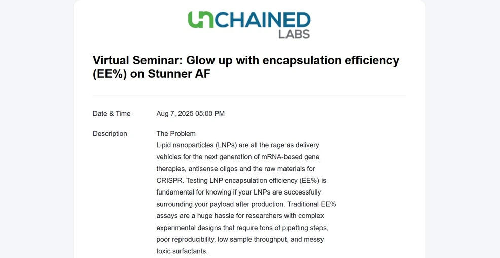 Unchained Labs: Glow up with encapsulation efficiency (EE%) on Stunner AF